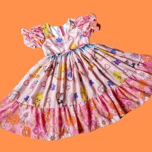 Handmade, Upcycled Looney Tunes, Tweety Bird/Sylvester Bedsheet Dress Size S-M